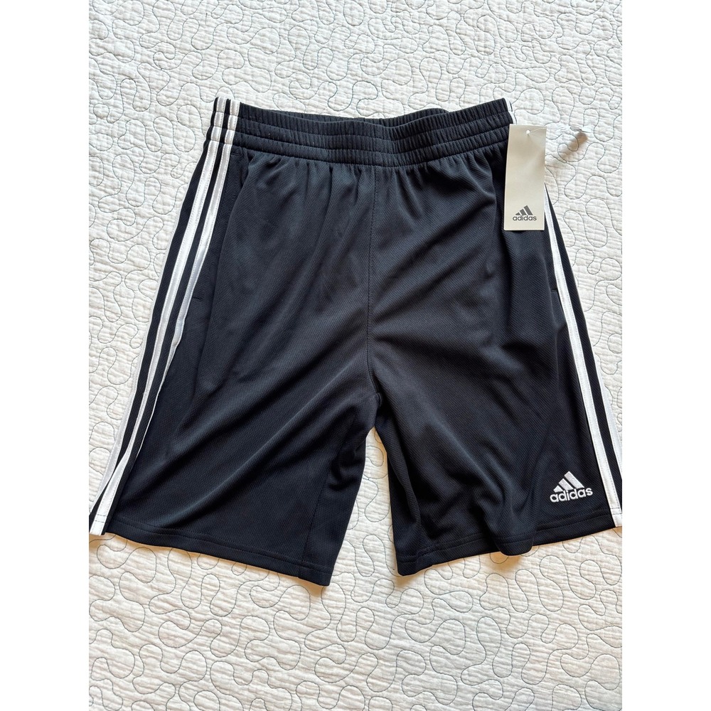 Adidas Mens Athletic Shorts Black White 3-Stripe Regular Fit Size Large